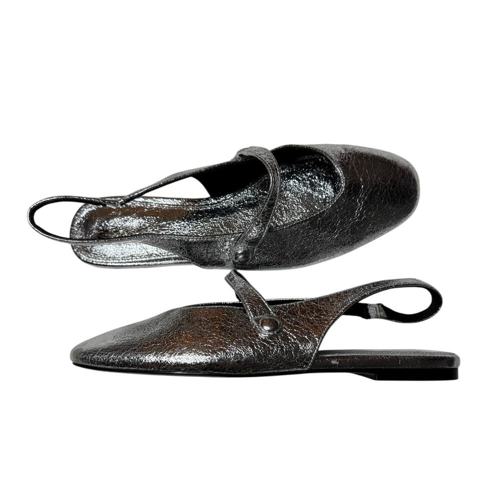 Zara Silver Metallic Mary Jane Slingback Ballet Flats Size 39/8 - Picture 10 of 12